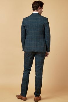 Scott Blue Check Suit | Three Piece Suit | Marc Darcy Formal Tweed Three-piece Suit With Notch Lapel, Tailored Tweed Three-piece Suit, Fitted Tweed Three-piece Wedding Suit, Single Breasted Tweed Three-piece Suit, Classic Plaid Fitted Three-piece Suit, Blue Check Suit, Wedding Blazers, Navy Suit Wedding, Graduation Suits