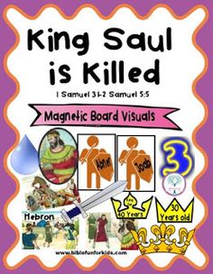 the poster for king saul is killed, with pictures of people and numbers on it