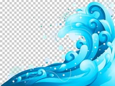 an abstract blue wave with bubbles on the bottom and water droplets in the middle, transparent background