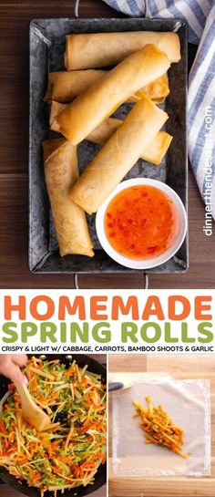 homemade spring rolls with carrots, carrots and broccoli