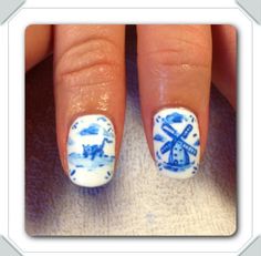 Dutch Nail Art, Pottery Nails, Nail Art Blue, Fab Nails, Sister Tattoo, Art Nail Art, Water Color Nails