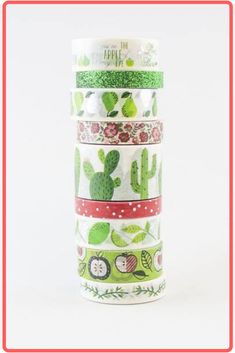 a stack of washi tapes with cactus designs on them