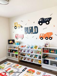 Trucks and cars for playroom theme Theme Playroom, Balcon Mic, Toddler Boy Room Decor, Boy Toddler Bedroom