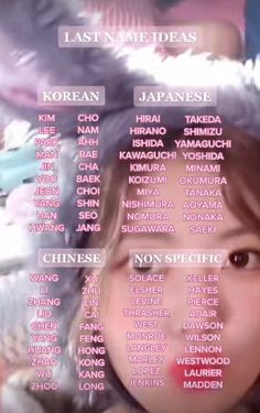 Surname For Dump Account, Surnames For Characters Japanese, Korean Last Names For Characters, Korean Names Male Ideas, Asian Last Names For Characters, Korean First Names, South Korean Names, Sister Names Ideas, Japanese Middle Names