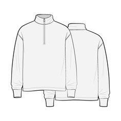 the front and back view of a white sweatshirt with zippers on the sleeves,