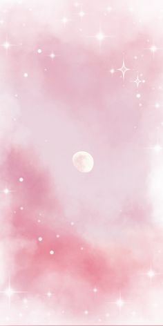 a pink sky with stars and the moon