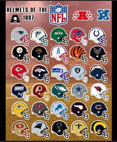 a poster with different nfl helmets on it