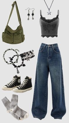 Soft Grunge Outfit Ideas, Soft Grunge Outfits Women, Subtle Grunge Outfit, Outfit Ideas For School Grunge, Old School Aesthetic Outfit, Soft Indie Outfits, Vintage Grunge Aesthetic Outfits, Preppy Grunge Outfits, Soft Gothic Outfits