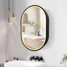 a bathroom with a sink, mirror and bathtub in the corner on the wall