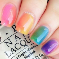 Nails Rainbow, Rainbow Nails Design, Ombre Nail Art Designs, Nails Yellow, Colorful Nail, Nail Art Ombre, Cute Summer Nails, Rainbow Nails, Nails Coffin