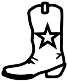 a black and white drawing of a cowboy boot with a star on the side,