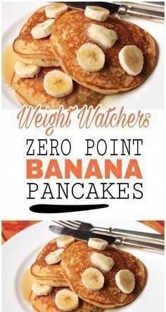 three different pancakes with bananas on top and the words weight watchers zero point banana pancakes