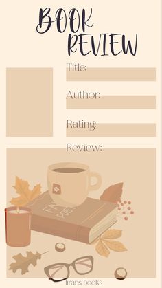 the book review page with glasses, coffee cup and books on it's cover