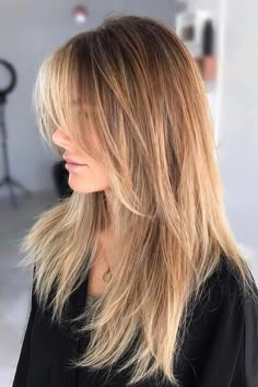 Long Fine Shag Haircut, Hair Layering Ideas, Shag Haircut Thick Straight Hair, Long Hair Growing Out Bangs, Long Straight Shaggy Hair, Middle Part Side Swept Bangs, 2023 Hair Trends For Women Highlights, Medium Length Layered Haircuts Straight