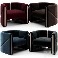 four different types of modern chairs in various shapes and sizes, including one with an armrest