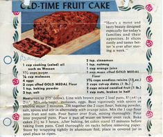 an advertisement for a cake that is made with gd - time fruit cake mix