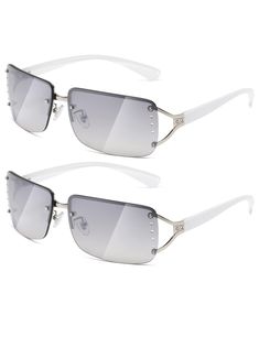 PRICES MAY VARY. --【TRENDY STYLE】:Rimless rectangle design,it's super stylish,and match for any look,makes you the most glamourous of the crowd.And it's suitable for both men and women in most occasions,a must have for your daily wardrobe y2k style --【PROTECTION】:MASDUN lens provides 100% UV400 Protection,blocks 100% Harmful UVA,UVB & UVC Rays.It's a perfect companion for shoping,traveling,selfies,or any outdoor activities --【COMFORTABLE】:Made of high quality metal and plastic ,it's super lightw Rectangle Sunglasses, Inexpensive Gift, Y2k Style, Futuristic Design, Special Features, White Silver, Trendy Fashion, Pouch, Sunglasses