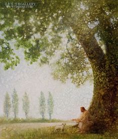 a painting of a woman sitting under a tree