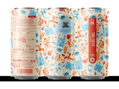 three cans of beer with different designs on them