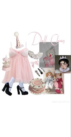 a doll is dressed in pink and holding a cake