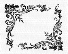 an ornate frame with flowers and leaves in black ink on a white background, it looks like