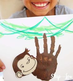 Handprint Monkey, Curious George Crafts, Curious George Birthday Party, Curious George Party, Curious George Birthday, Preschool Art Projects, Skip To My Lou