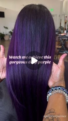 Shades Of Purple Hair Color, Purple On Black Hair, Purple On Dark Hair, Dark Plum Hair With Highlights, Hair Color Dark Purple, Non Bleach Hair Color, Plum Balayage, Short Purple Ombre Hair