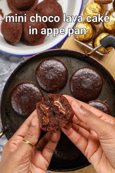 chocolate lava cakes in a pan with text overlay reading mini choco lava cake in appepan