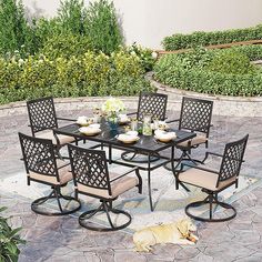 patio furniture set - outdoor dining set Outdoor Metal Furniture, Umbrella Table, Metal Outdoor Furniture, Swivel Dining Chairs, Patio Lounge Chairs, Patio Dining Table