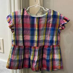 Never Worn - Nwt (Tag Is Ripped - As Pictured) Adorable For Fall Plaid Top With Flutter Sleeve Casual Gap Tops With Flutter Sleeves, Gap Casual Tops With Flutter Sleeves, Gap Casual Flutter Sleeve Tops, Multicolor Cotton Ruffle Tops, Gap Ruffled Tops For Summer, Summer Ruffled Tops From Gap, Summer Ruffled Tops By Gap, Playful Ruffle Tops For Playwear, Multicolor Cotton Ruffle Sleeve Tops