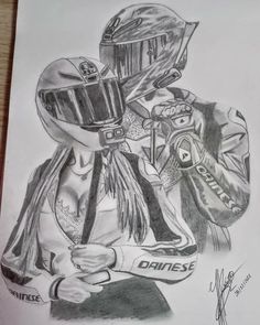 a drawing of a person with a helmet on