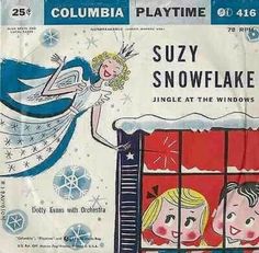 an advertisement for the columbia playtime show, featuring snowflake and two children