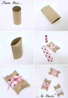 the steps to make an origami box out of toilet paper and tissue rolls