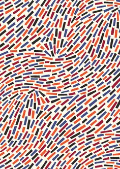 an abstract pattern made up of colored lines and dots in red, white, blue, and black