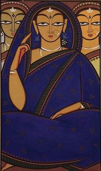 Jamini Roy, Indian Contemporary Art, Modern Indian Art, Bengali Art, South Asian Art, Three Women, Indian Painting, Madhubani Art, Indian Folk Art