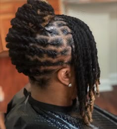 Loc Styles For Older Women, Two Stand Loc Style, Locs Mohawk Styles Women, Loc Styles With Bangs, Mohawk Locs For Women, Medium Locs Hairstyles, Medium Length Loc Styles, Elegant Loc Styles Black Women, Loc Mohawk Styles