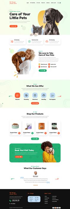 the landing page for an animal store