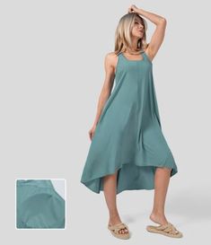 Breezeful™ Backless Racerback Side Pocket High Low Flowy Midi Quick Dry Casual Dress High Low Midi Dress, Flowy Midi Dress, Autumn Pattern, Midi Dress Casual, Vestido Casual, Komplette Outfits, Sporty Look, Flowy Dress, Buy Dress