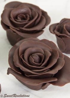 three chocolate roses sitting on top of each other