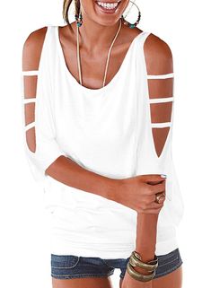 PRICES MAY VARY. Scoop neck,cut out open shoulder,hollow out,batwing sleeve,ruched side,banded bottom tops,plain,draped shoulder tops 3 4 sleeve shirts for women summer loose fit,great for work casual,beach,vacation,party,going out,holiday,dating,birthday Womens sexy off the shoulder tops 2023, great to wear with leggings jeans,skirts or shorts in spring,summer,fall Cute juniors summer tops,peek a boo shoulder tops for women dressy casual trendy,ladies fashion tops and blouses White tops for wom Dolman Shirt, Casual Cotton Top, Loose Fit Blouse, Loose Fit Shirts, Elegante Casual, Shoulder Tops, Sleeves Clothing, Shoulder Shirts, Cold Shoulder Top