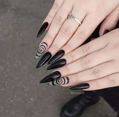 French Manicure Long Nails, Witchy Nails, Punk Nails, Gothic Nails, Edgy Nails, Grunge Nails, Nails Polish, Black Nail