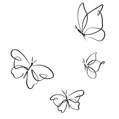 three butterflies flying in the air with one on its back and one on it's side