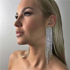 Claw Earrings, Silver Crystal Earrings, Long Tassel Earrings, Tassel Drop Earrings, Silver Drop Earrings, Rhinestone Earrings, Chain Earrings, Fashion Accessories Jewelry, Sparkle Diamonds