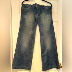 Vintage, Never Worn, Amazing Pair Of Wide-Leg (Fit Flary) Low Rise H&M Jeans. Size 33/32 (W/L) Fitted Blue Jeans From H&m, H&m Fitted Blue Jeans, Fitted Blue Jeans By H&m, M Jeans, H&m Jeans, Jeans Color, Colored Jeans, Flare Jeans, Low Rise