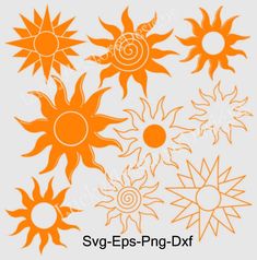 an orange and white drawing of sunflowers on a gray background with the words svg - eps - png - dxf