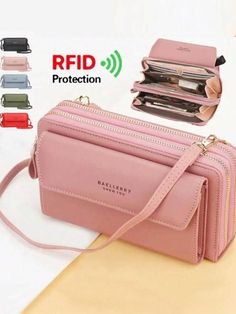 Double Zipper Large Capacity Long Wallet Diagonal Mobile Phone Bag Side Bag Women Purse Hot Pink Purse Business Casual Banquet Dress, Tas Bahu, Womens Messenger Bag, Pink Purse, Side Bags, Mobile Phone Bag, Wallet Bag, Womens Purses, Square Bag