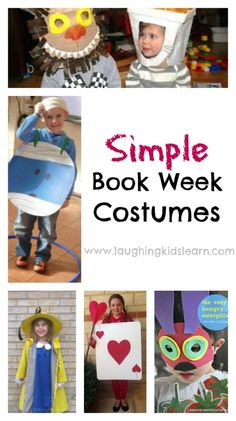 children's book week costumes with text overlay that reads simple book week costumes