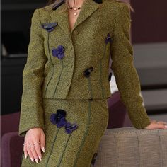 Tailored Beautiful Suit With Floral Appliqus Beautiful Suit, Green And Purple, Moschino, Limited Time, Skirt Set, Womens Skirt, Dress Es, Dresses Skirts, Purple