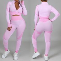 Addicted Energy Legging Set - Baby Pink Two-Piece Set Long-Sleeve Top Mock Neck Zipper Closure Thumbhole High Waist Leggings 71% Polyester 21% Nylon 8% Spandex Hand Wash Cold Model Is Wearing A Small High Stretch Athleisure Sets For Spring, Fitted Spring Workout Sets, Pink Activewear For Gym, Pink Stretch Loungewear Sets, Pink Non-stretch Leggings For Loungewear, Non-stretch Pink Leggings For Loungewear, Pink Fitted Workout Set, Pink Stretch Athleisure Sets, Fitted Pink Workout Set