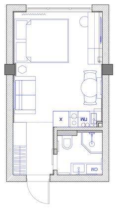 the floor plan for a small apartment with an attached bathroom and living room, as well as